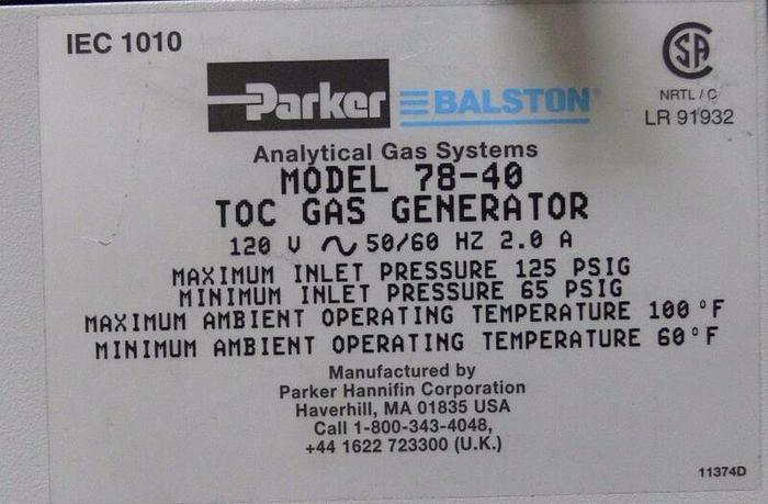 Used Parker Balston Model 78-40 TOC Gas Generator