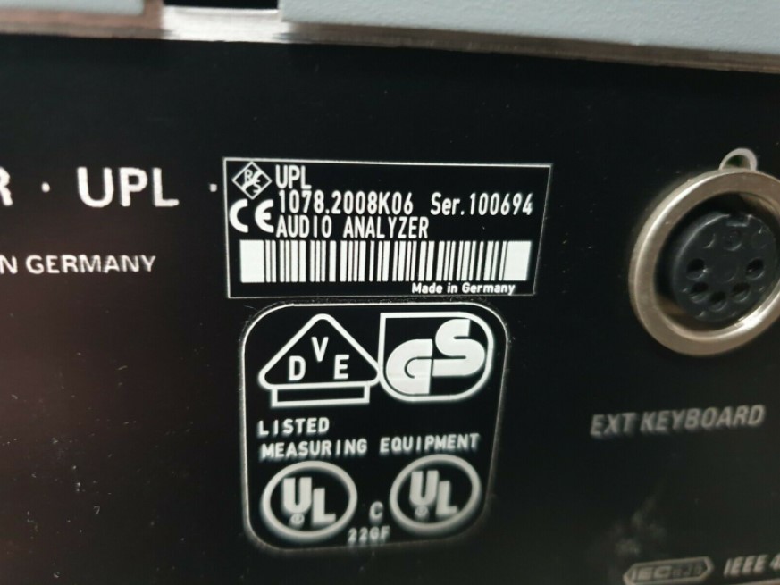 Used Rohde & Schwarz UPL 1078.2008K06 AUDIO ANALYZER W/ OPT UPL-B4 1078.3804.02 OPT N