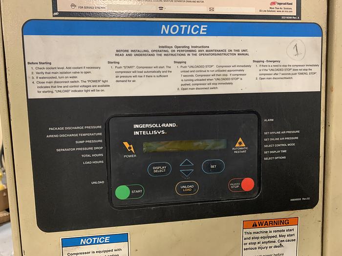 Used INGERSOLL RAND SSR-EP60 SCREW TYPE AIR COMPRESSOR 60 HP, 246 CFM, 125 PSIG