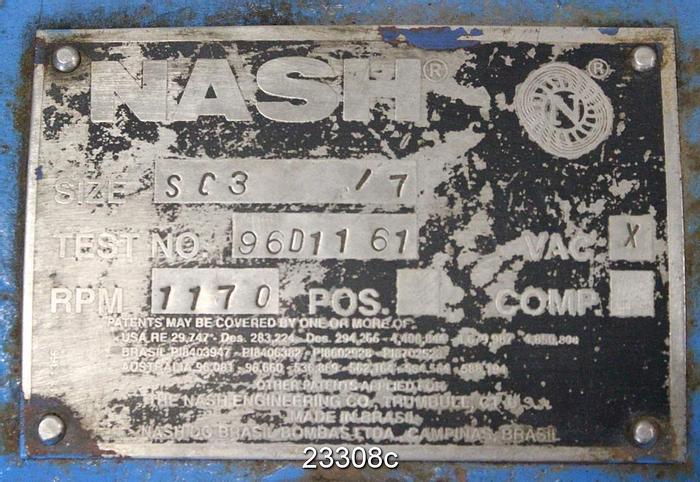 Used Nash SC3/7 Vacuum Pump, Unused Since Rebuild #23308