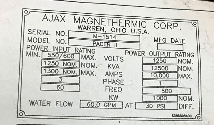 2013 AJAX PACER-II 1000 Kw POWER SUPPLY