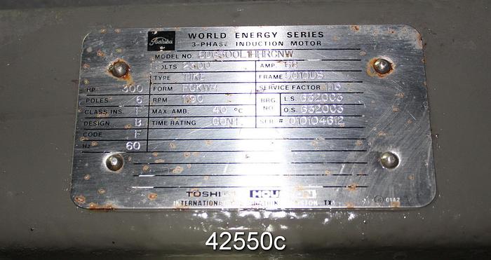 Used Toshiba 6DG300L1HH A/C Motor, 300 Hp, 1200 Rpm, 5010US Frame #42550