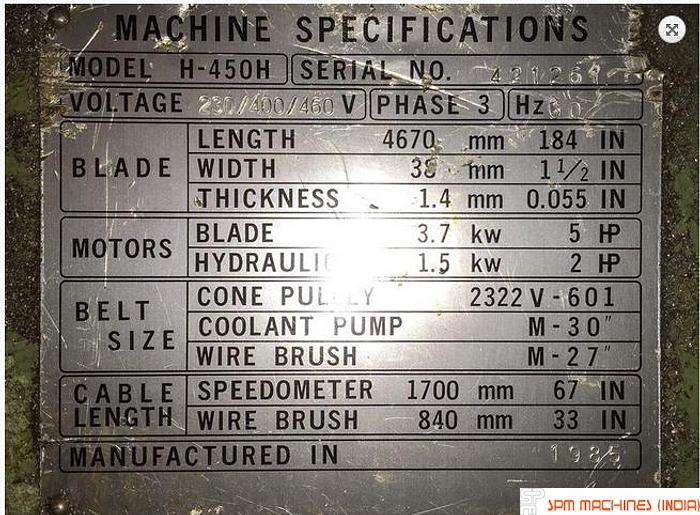 Used Amada  H450H Band Saw