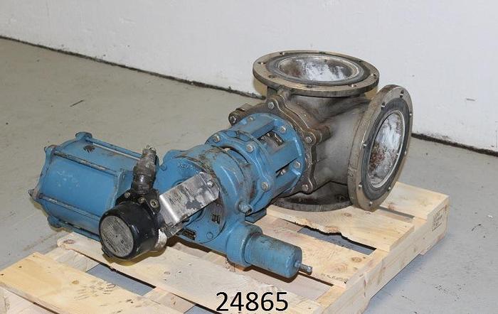 Used Dezurik  8" Three Way Plug Valve, Air Actuated, 316 Stainless Steel Plug, Body, And Seat, Fig Ptw. #24865