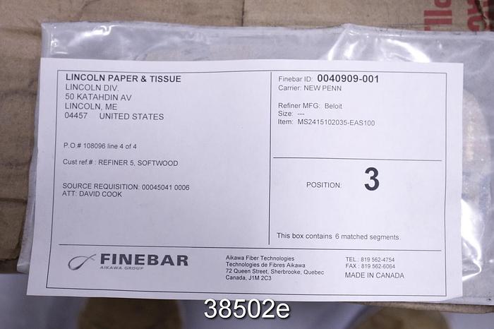 Unused Fine Bar Refiner Plate Set for Beloit DD4000 24" Refiner #38502