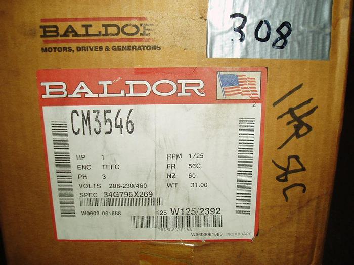 Used Motor, 1 HP, Baldor, 1725 RPM Out, 208-230/460V #S743672