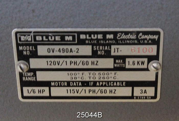 Used Blue M OV-490A-2 Blue M Lab Oven, 100 Degrees F To 500 Degrees F, 38 Degrees C To 260 Degrees C, Max Watts 1.6 Kw, Stabil-Therm, Constant Temperature Cabinet With Power O Matic 70 Control System #25044