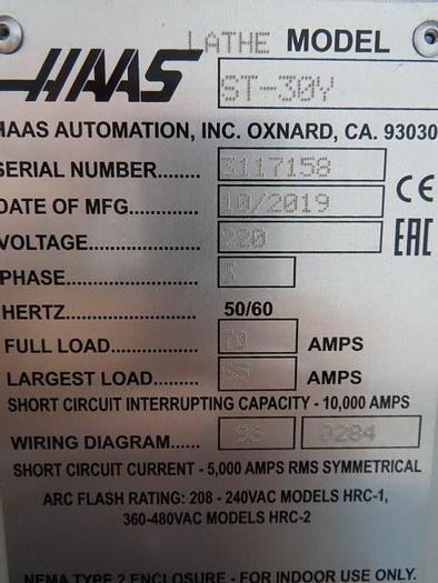 Used 2020 HAAS ST-30Y CNC Turning Center With Live Tooling