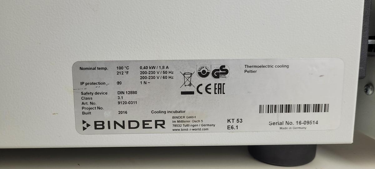 Used Binder KT53 Incubator