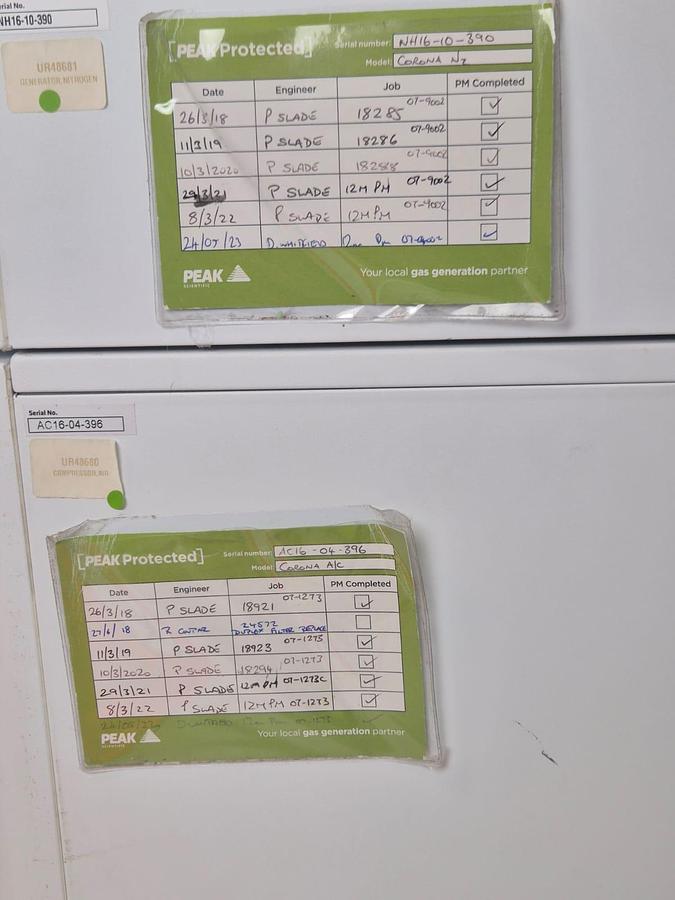 Used Peak Scientific Nitrogen Generator Corona 1010 + Corona compressor