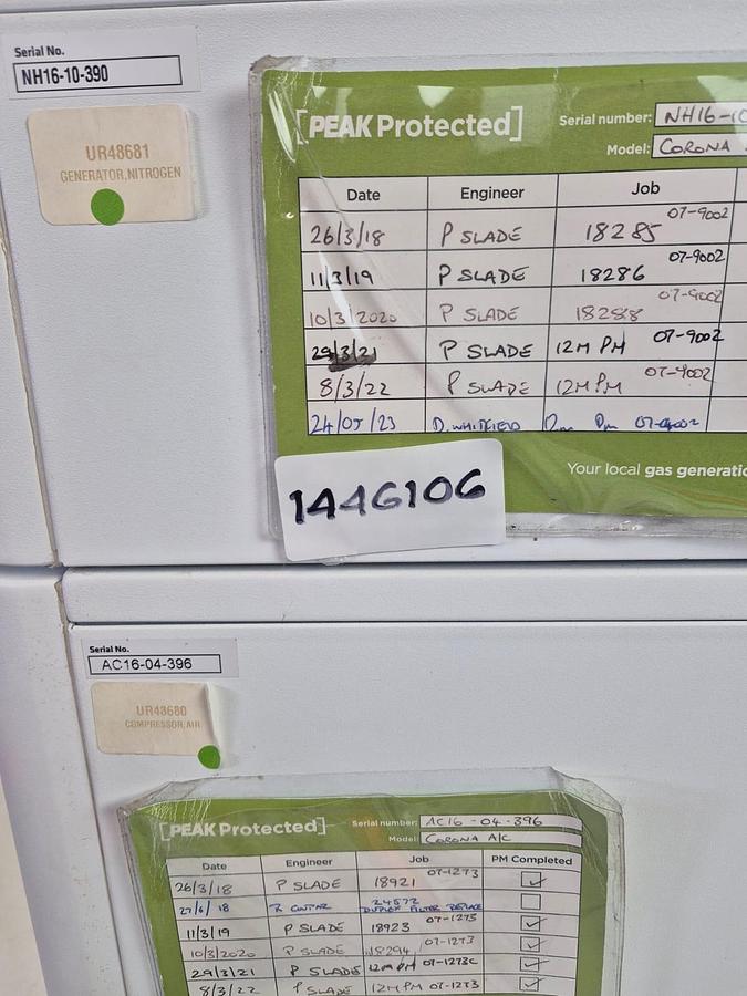 Used Peak Scientific Nitrogen Generator Corona 1010 + Corona compressor