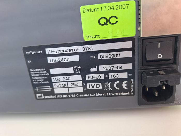 Used DiaMed 37 SI ID-Incubator