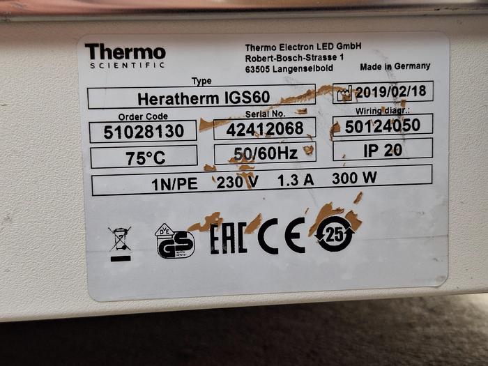 Used 2018 Thermo Scientific HeraTherm IGS60
