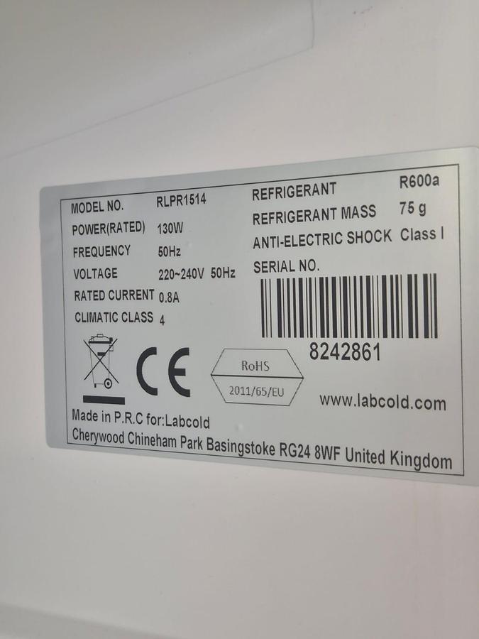 Used Labcold Pharmacy Refrigerator, Model RLPR1514