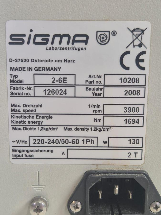 Used Sigma 2-6E 10208 Centrifuge