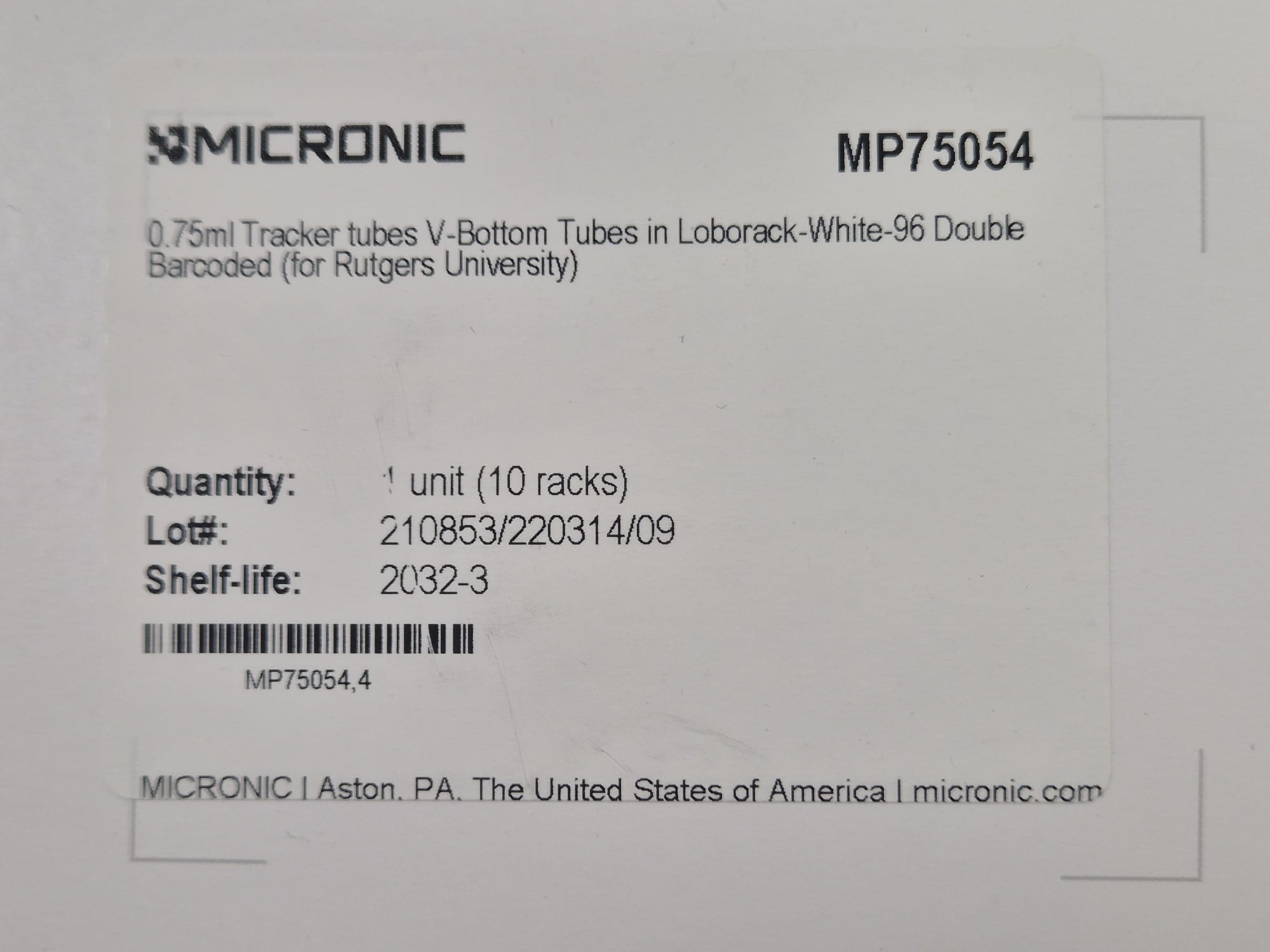 Micronic 0.75ml Specimen Storage Tubes MP75054
