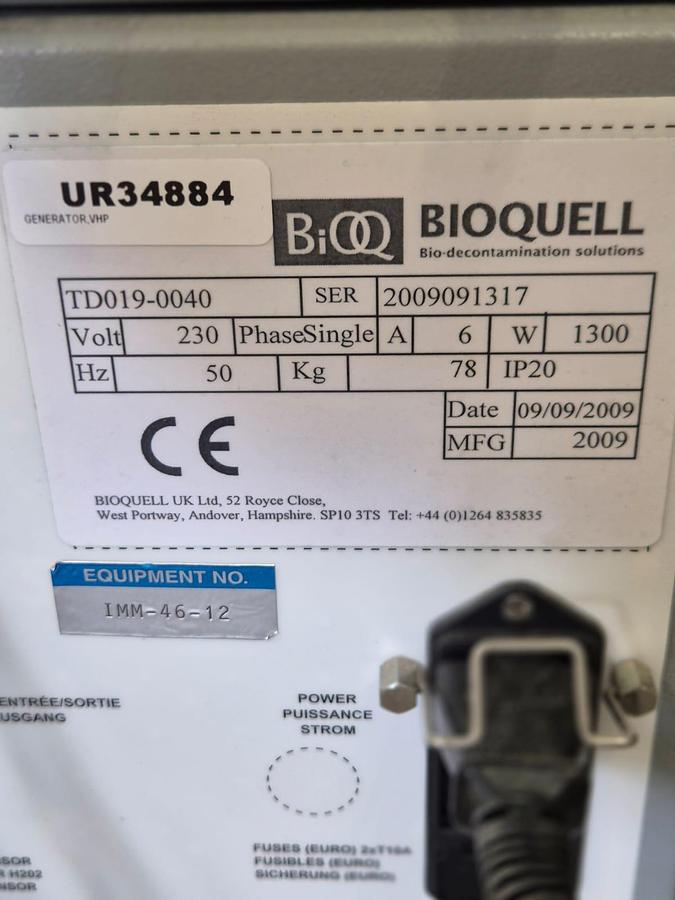 Used Bioquell Clarus L (or L2/L-4/TD0190041) Hydrogen Peroxide Vapour (VHP) Generator
