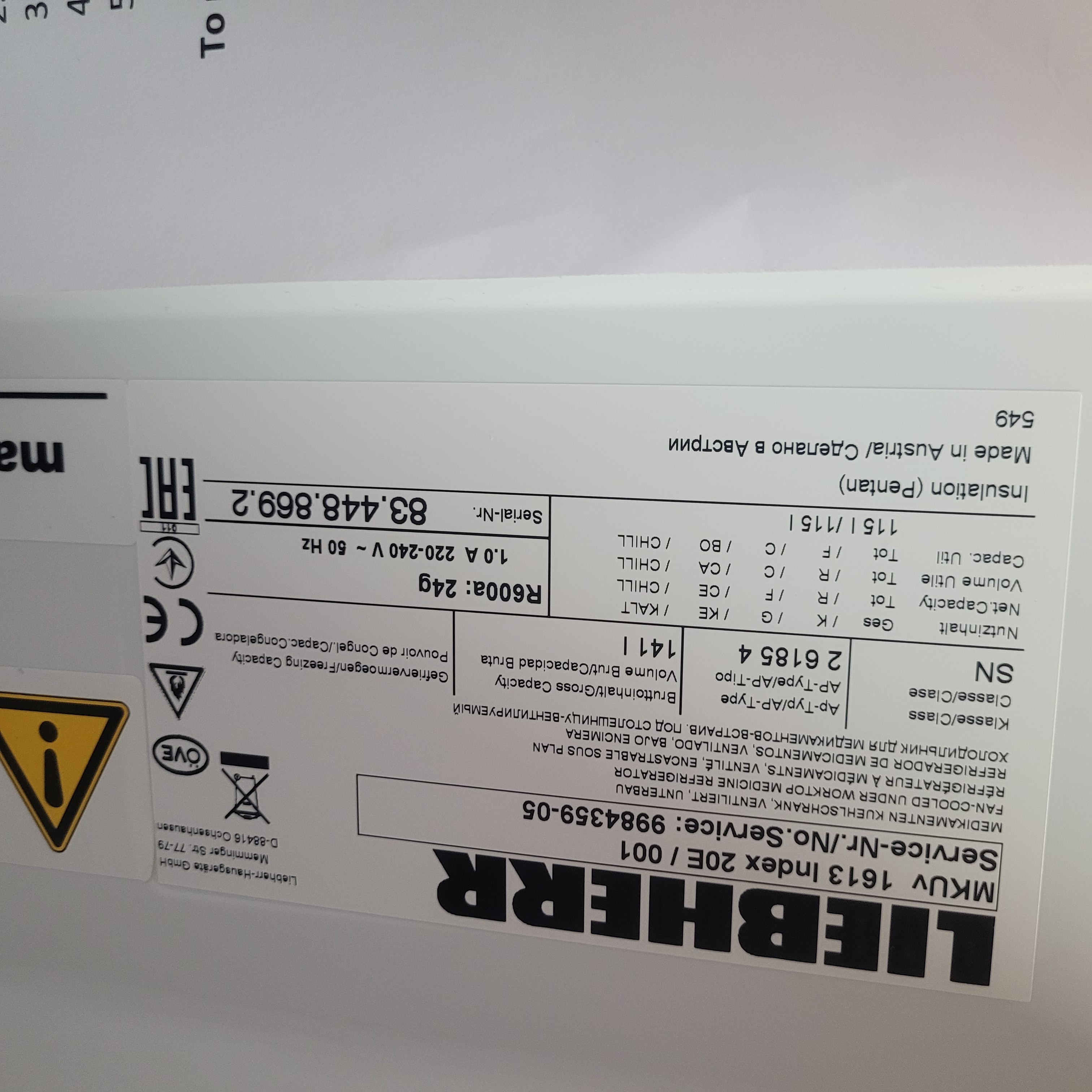 Used Iiebherr SN Fridge 