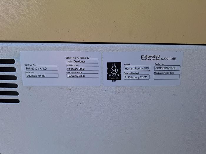 Used Hettich Rotina 420 Centrifuge