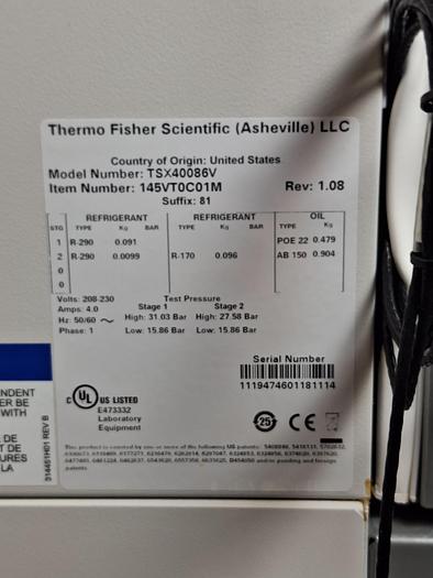 Used Thermo Sienctific TSX40086V Ultra Low Temp Freezer