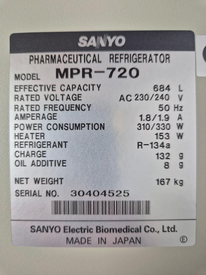 Used Sanyo MPR 720 Labcool Pharmaceutrical Refrigerator