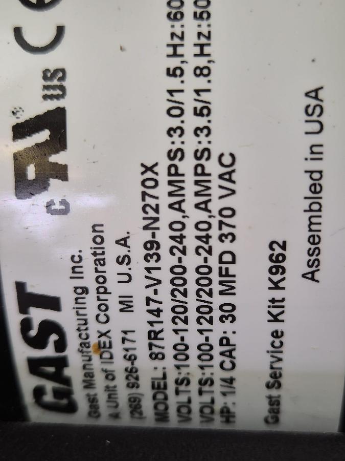 Used Biotek Instruments Gast 7103034 Vacuum Pump 2