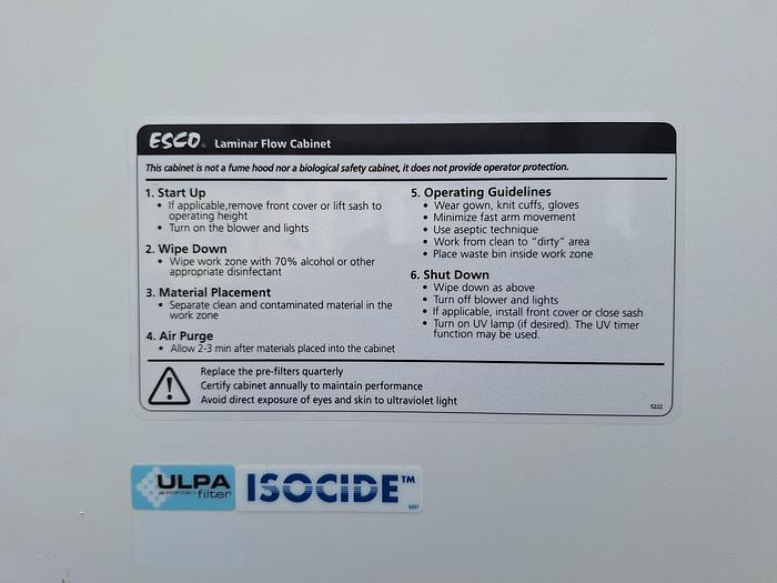 Used Esco AVC-4D1 Laminar Flow Cabinet