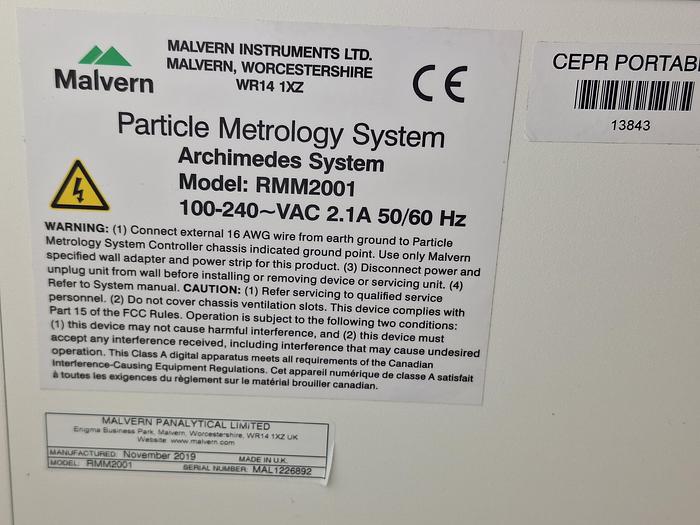 Used Malvern Archimedes Particle Metrology + PC + softwar