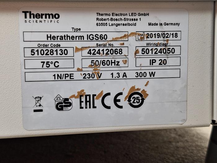 Used 2018 Thermo Scientific HeraTherm IGS60