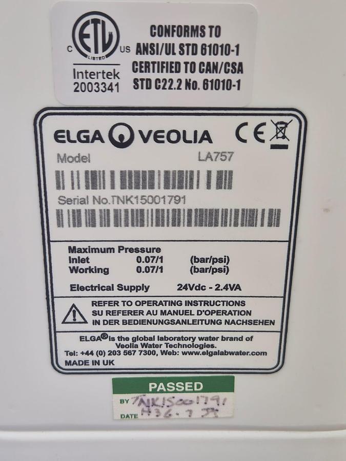 Used Elga Veolia LA757 Lab Water Purification System