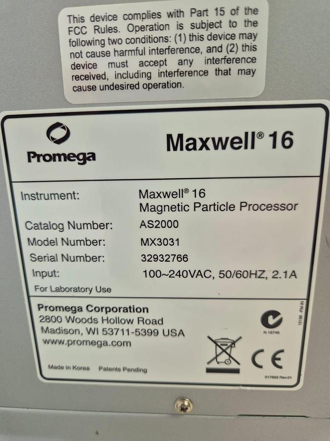 Used Promega Maxwell 16 Magnetic Particle Processor MX3031