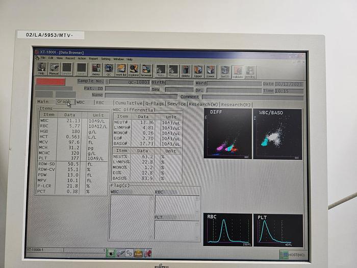 Used Sysmex XT-1800i Automated Hematology Analyzer