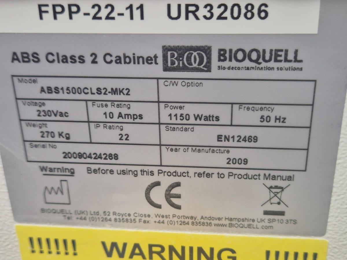 Used Bioquell Microflow Bio Safety Cabinet Class