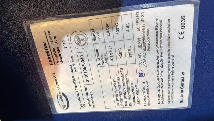 Used Laboklav 135MSLV Touch Autoclave Refurbished