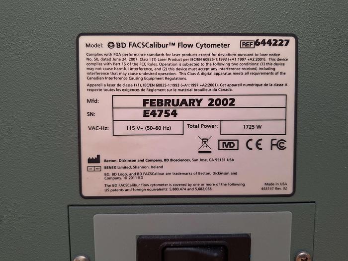 Used Becton Dickinson FACSCalibur Flow Cytometer