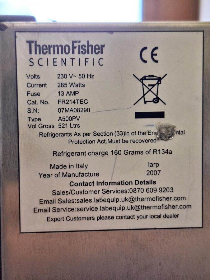 Used Thermo Fisher Scientific A500PV Laboratory Refrigerator