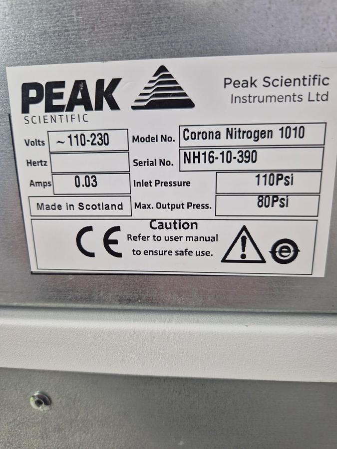 Used Peak Scientific Nitrogen Generator Corona 1010 + Corona compressor