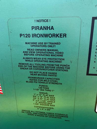 Used 120 TON PIRANHA HYDRAULIC IRONWORKER