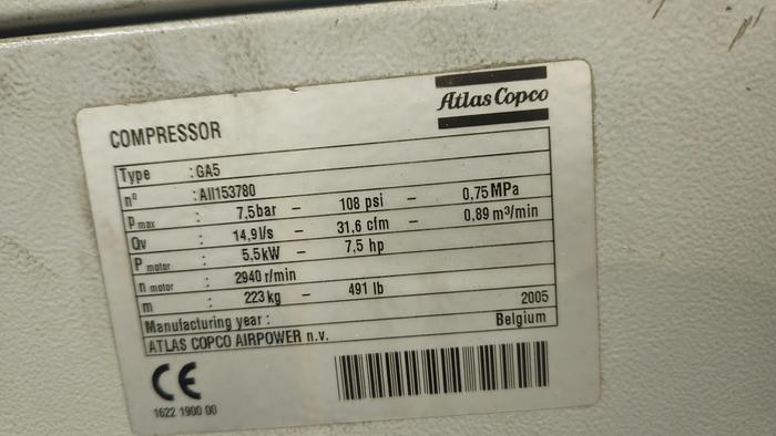 Used 2005 ATLAS COPCO GA5