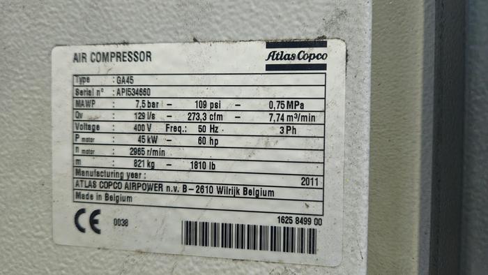 Used 2011 ATLAS COPCO GA45