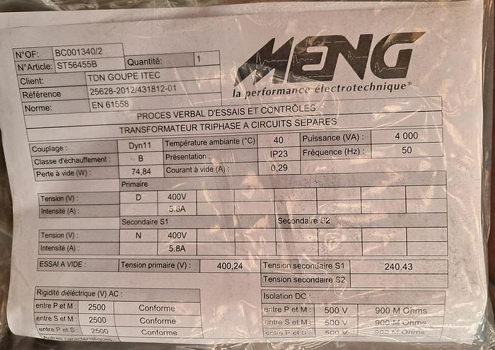 D'occasion AUTOTRANSFORMATEUR 4 KVA– 400-230V