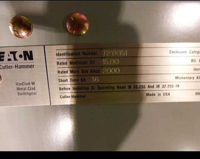 Used 2007 Eaton Cutelr Hammer  15Kv Breaker Line up