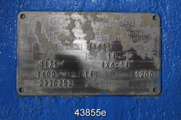 Used Goulds 3175 4x6x14 Pump, Stainless Steel Casing, 2-Vane Stainless Steel Impeller #43855