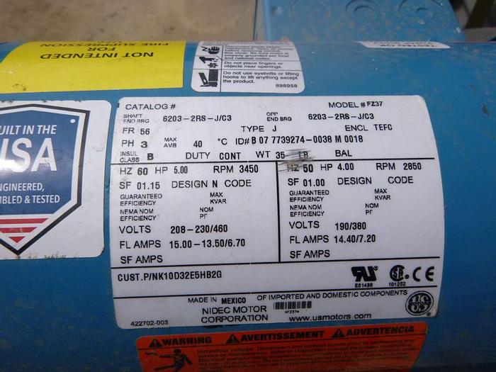 Used Pump, Centrif., 5 HP, 316 S/st, 1.50" X 1.25", Goulds, #S744205