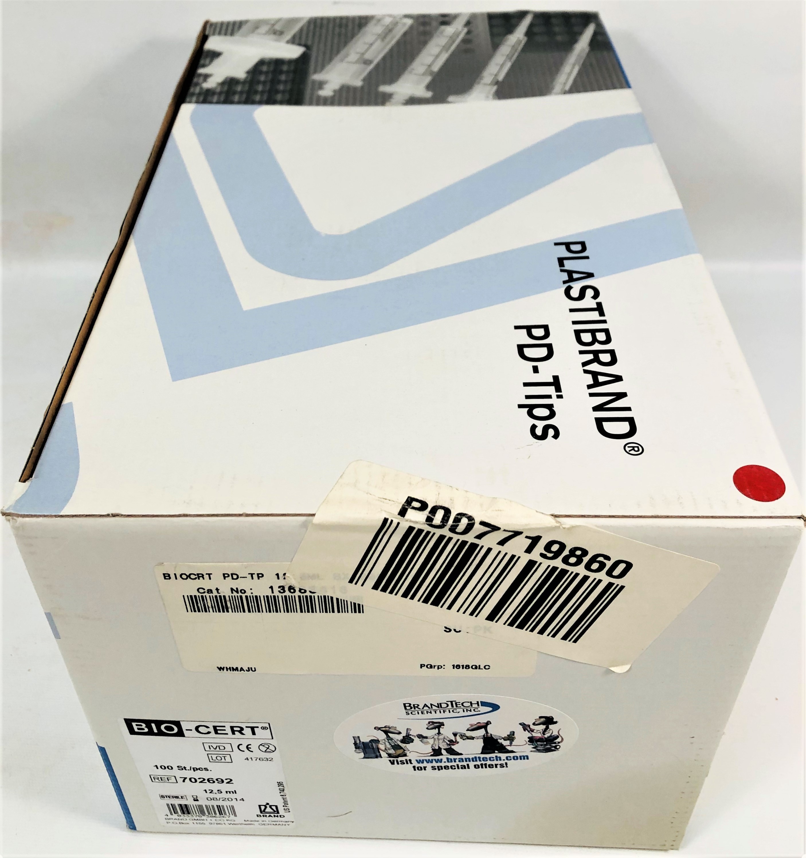 New Open Box BrandTech BIOCERT 702692 PD-Tips - 12.5mL (Box of 100)