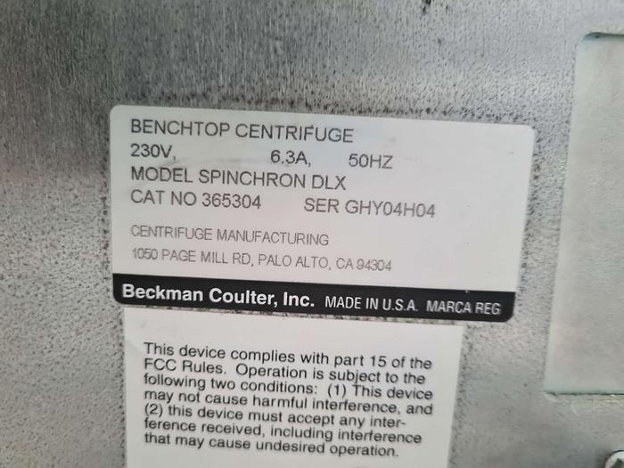 Used Beckman Coulter Spinchron DLX Centrifuge
