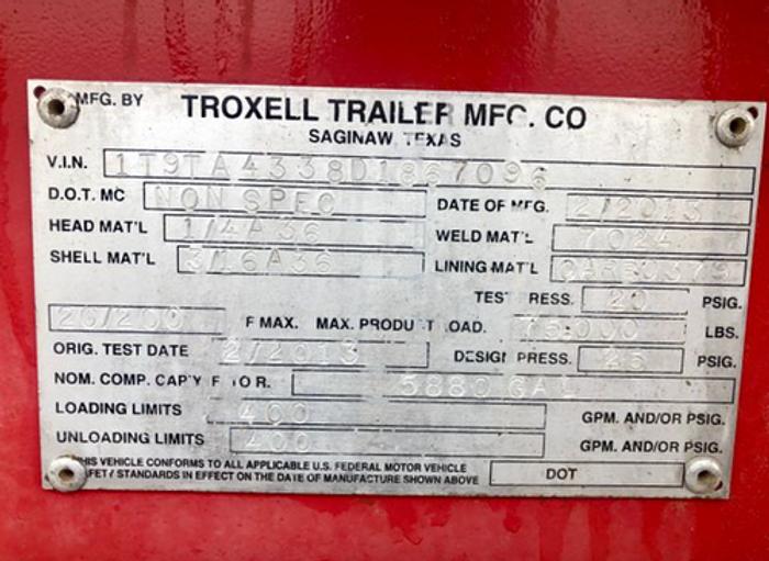 Used 2013 Troxell 130bbl Vac Trailer