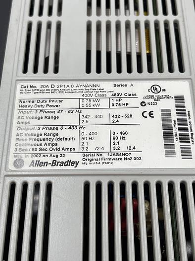 Used Allen-Bradley 20A D 2P1 A 0 AYNANNN Ser A 