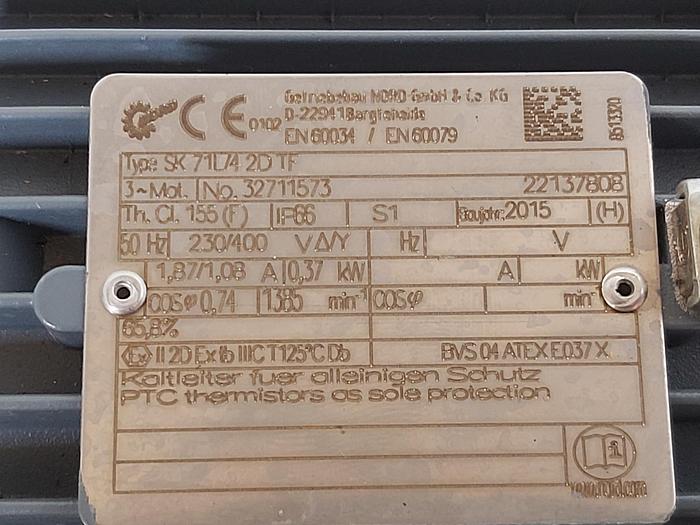 Gebraucht Winkelgetriebemotor, SK9012.1AF/2D-71L/4 2D TF, 1385/91rpm, 39Nm, Nord Drivesystems neu