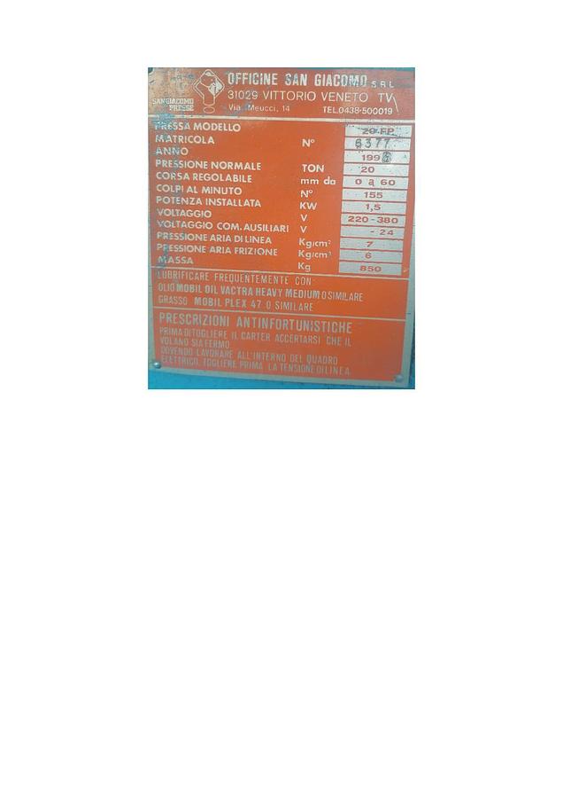 Usato PRESSA ECCENTRICA SANGIACOMO DA 20TON - NON CE